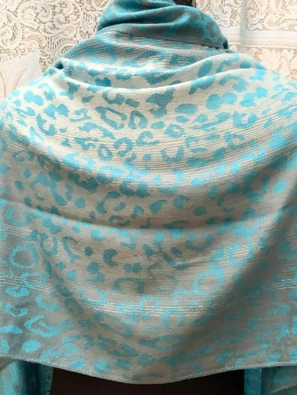 Turquoise Leopard Print Pashmina Shawl Aqua Cheetah Animal Wrap Scarf Fringe